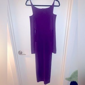 Roberto Cavalli long sleeve fitted knitted cut off shoulder and sides dress